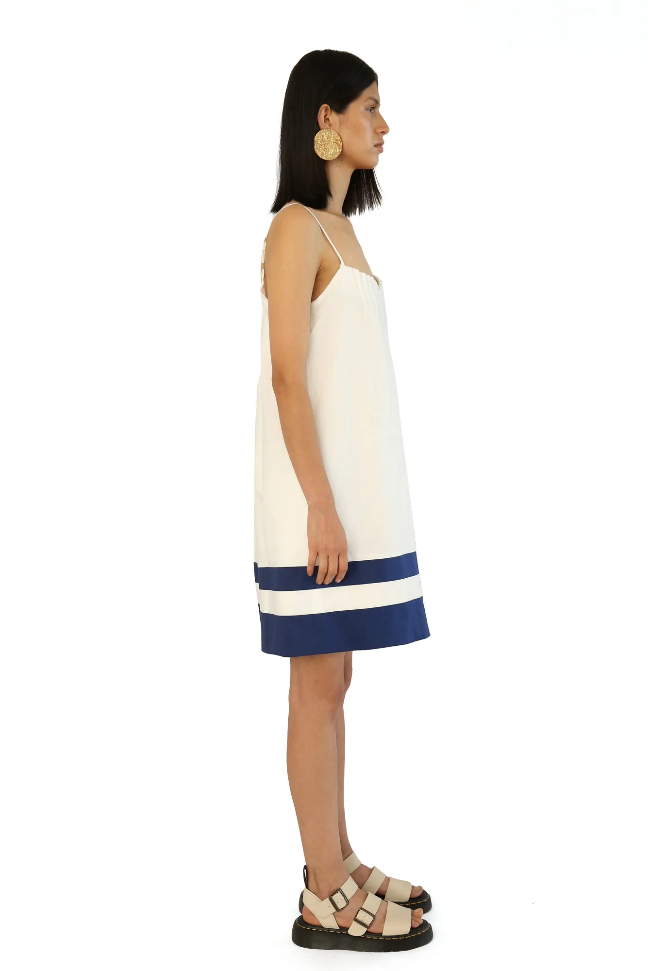 Abelina Dress in White / Navy
