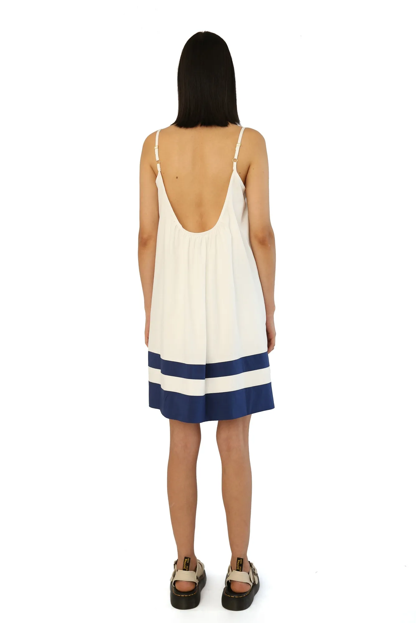 Abelina Dress in White / Navy