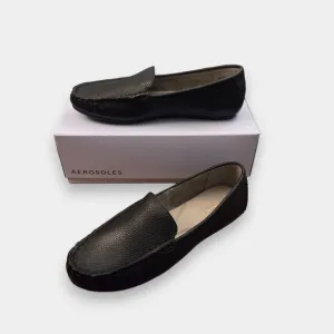 Aerosoles Womens Over Drive Round Toe Slip On Leather Moccasins Black 8.5 NIB