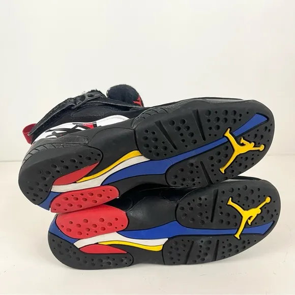 AIR JORDAN 8 RETRO Black Leather Hi-Top Sneakers 305369-062 Sz 2Y