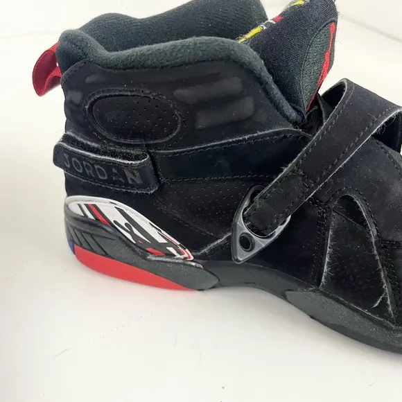 AIR JORDAN 8 RETRO Black Leather Hi-Top Sneakers 305369-062 Sz 2Y