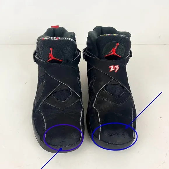 AIR JORDAN 8 RETRO Black Leather Hi-Top Sneakers 305369-062 Sz 2Y