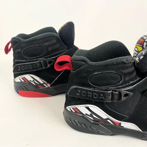 AIR JORDAN 8 RETRO Black Leather Hi-Top Sneakers 305369-062 Sz 2Y