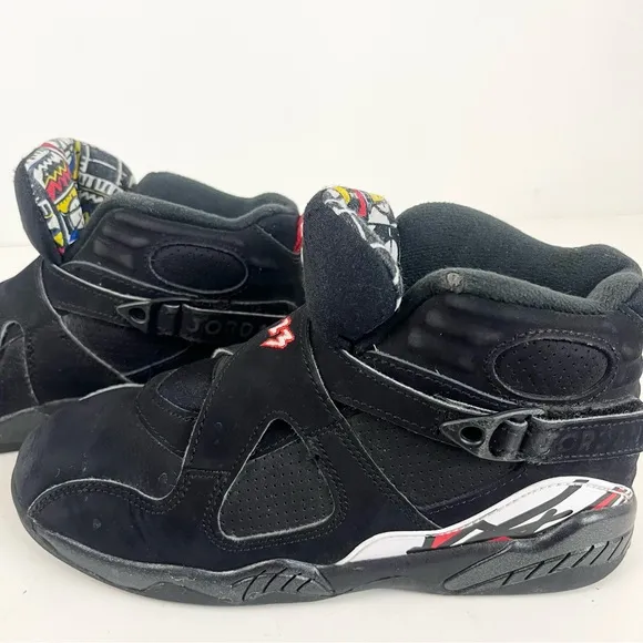 AIR JORDAN 8 RETRO Black Leather Hi-Top Sneakers 305369-062 Sz 2Y