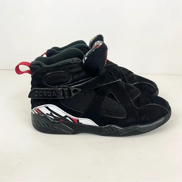 AIR JORDAN 8 RETRO Black Leather Hi-Top Sneakers 305369-062 Sz 2Y