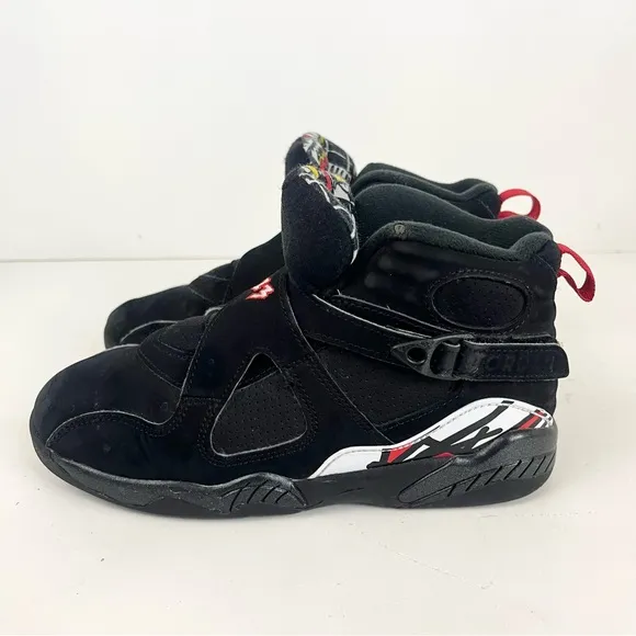 AIR JORDAN 8 RETRO Black Leather Hi-Top Sneakers 305369-062 Sz 2Y