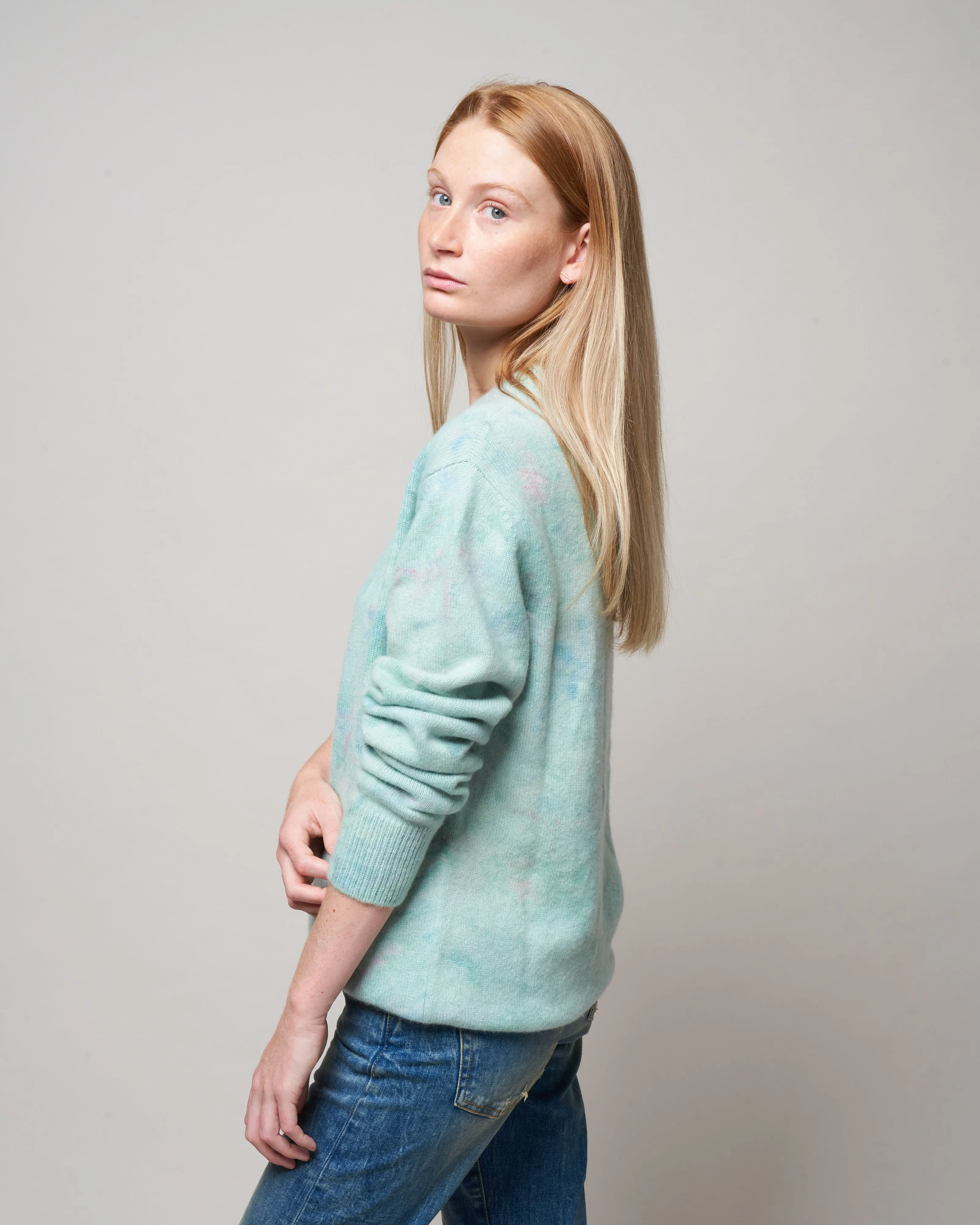 baby marble dye crew sweater - pink/blue/yellow