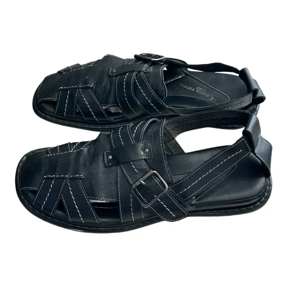 Bacco Bucci Men's Leather Closed Toe Strappy Sandals Black Size 10