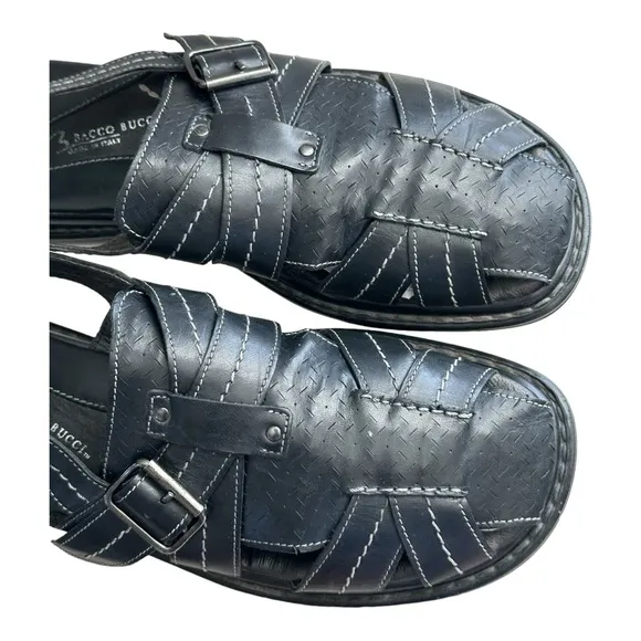 Bacco Bucci Men's Leather Closed Toe Strappy Sandals Black Size 10