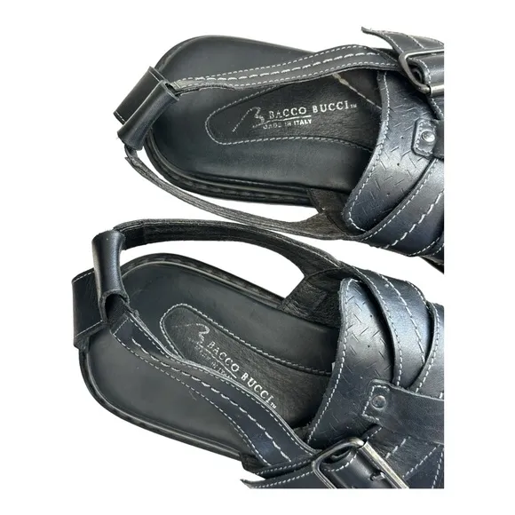 Bacco Bucci Men's Leather Closed Toe Strappy Sandals Black Size 10