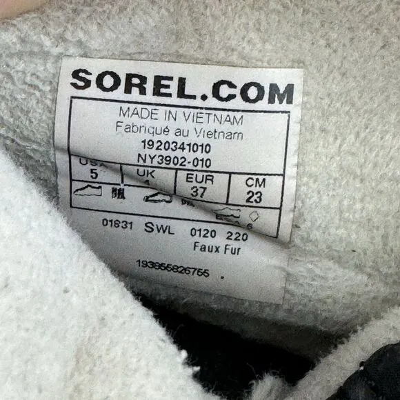 Big Kids Sorel Whitney II Plus Black Casual Waterproof Winter Ankle Boots Size 5