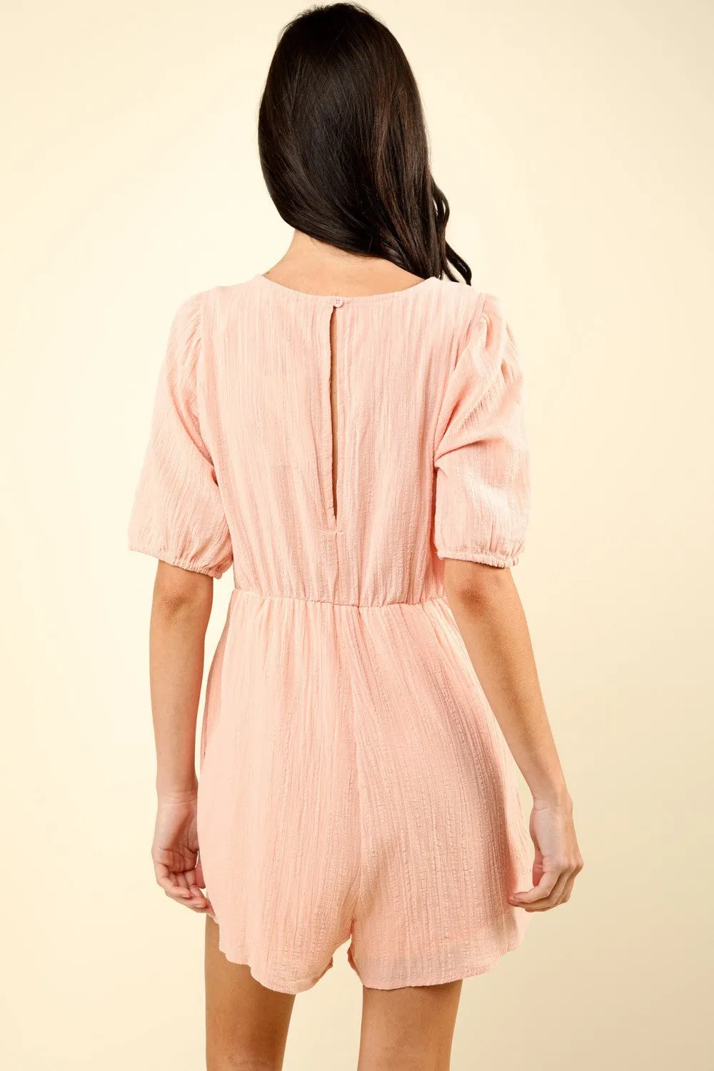 Blush Lace Detail Puff Sleeve Romper
