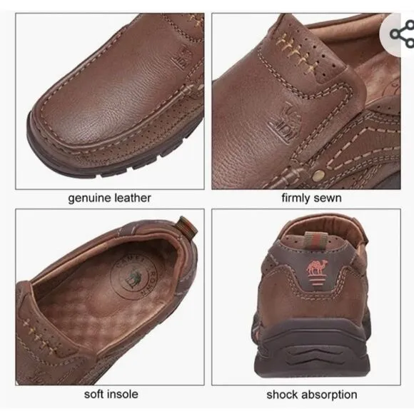 CAMEL CROWN Men’s Genuine Leather Loafers Slip On Sz 8 Brown