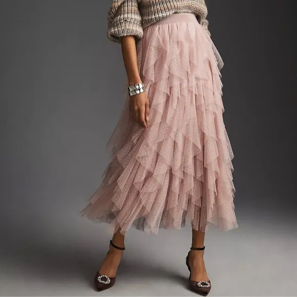 Carrie Black Textured Tulle Mesh Midi Skirt