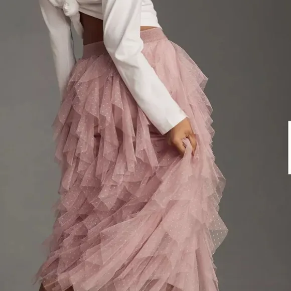Carrie Black Textured Tulle Mesh Midi Skirt