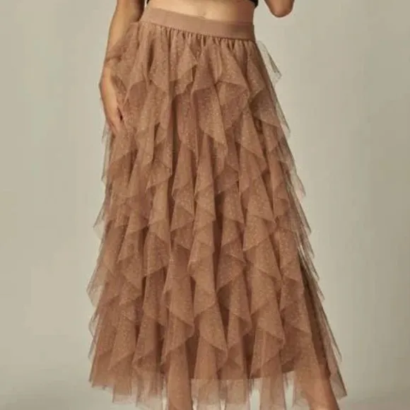 Carrie Black Textured Tulle Mesh Midi Skirt