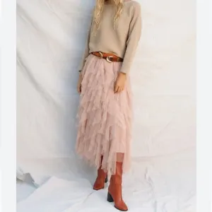 Carrie Black Textured Tulle Mesh Midi Skirt
