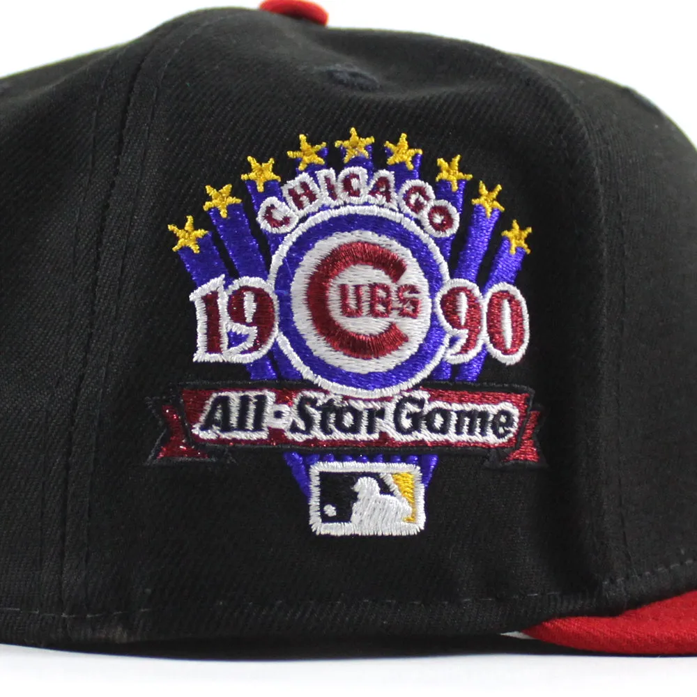 Chicago Cubs 1990 All Star Game New Era 59Fifty Fitted Hat (Black Scarlet Red Green Under Brim)