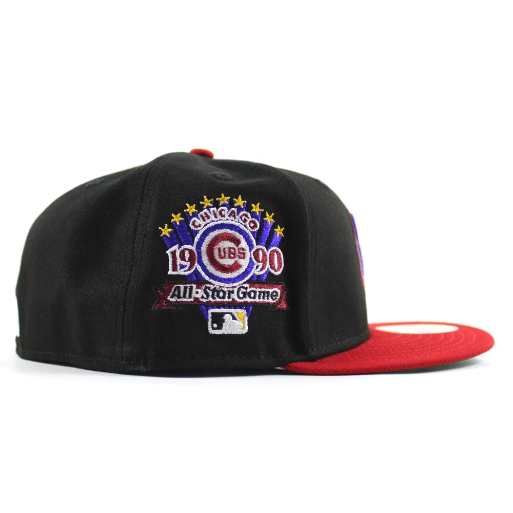 Chicago Cubs 1990 All Star Game New Era 59Fifty Fitted Hat (Black Scarlet Red Green Under Brim)