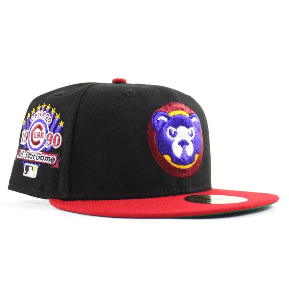 Chicago Cubs 1990 All Star Game New Era 59Fifty Fitted Hat (Black Scarlet Red Green Under Brim)