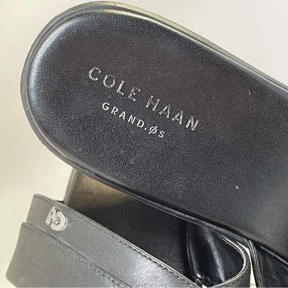 Cole Haan Grand OS Criss-Cross Black Leather Wedge Slide Sandals size 10.5