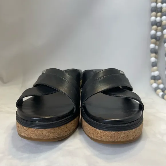 Cole Haan Grand OS Criss-Cross Black Leather Wedge Slide Sandals size 10.5