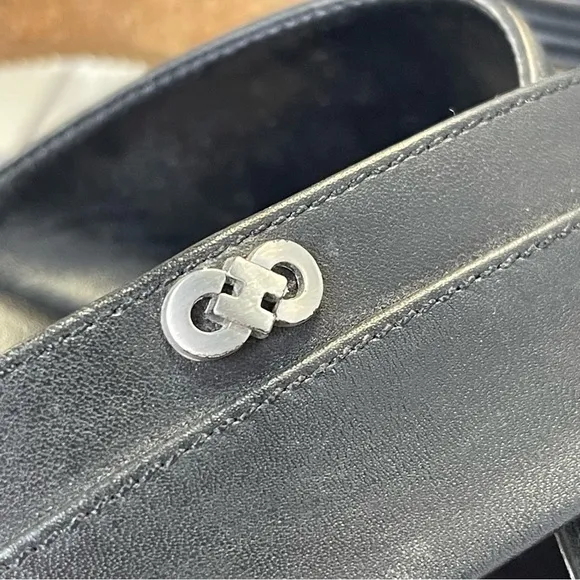 Cole Haan Grand OS Criss-Cross Black Leather Wedge Slide Sandals size 10.5