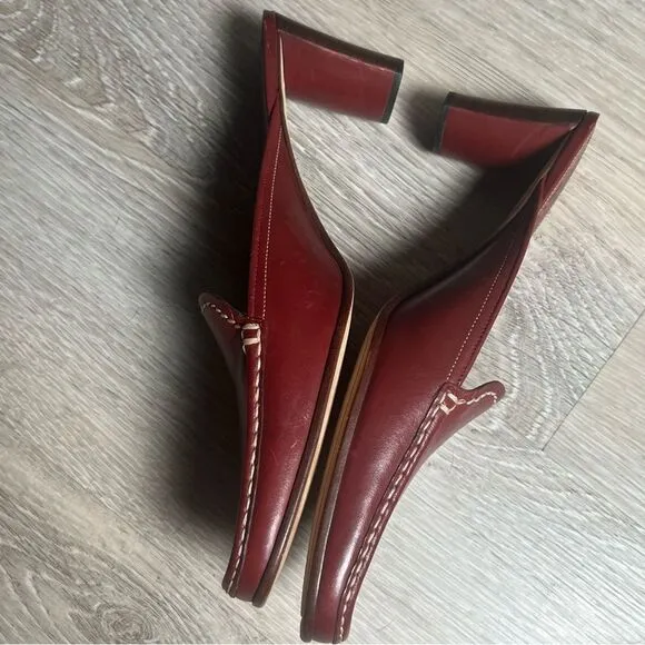 Cole Haan Country Cognac Brown Leather Contrast Stitching Slide Mule Loafers 10
