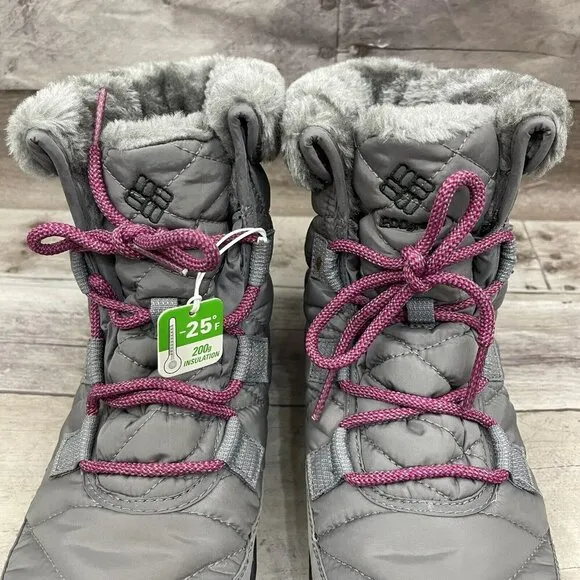 Columbia Youth Minx Shorty Waterproof Winter Boots Girls US 7 Gray