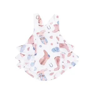 Cowboy Boots Pink Ruffle Sunsuit