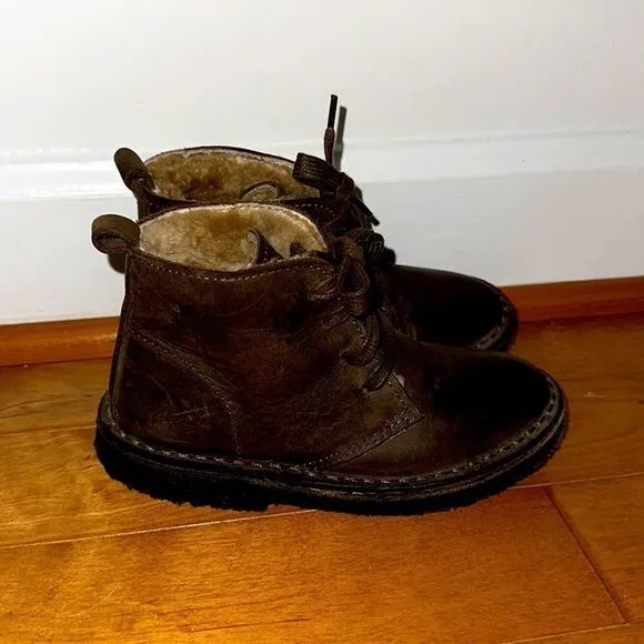Crewcuts J. Crew Brown Fur Lined Nubuck Chukka Boots Sz 11