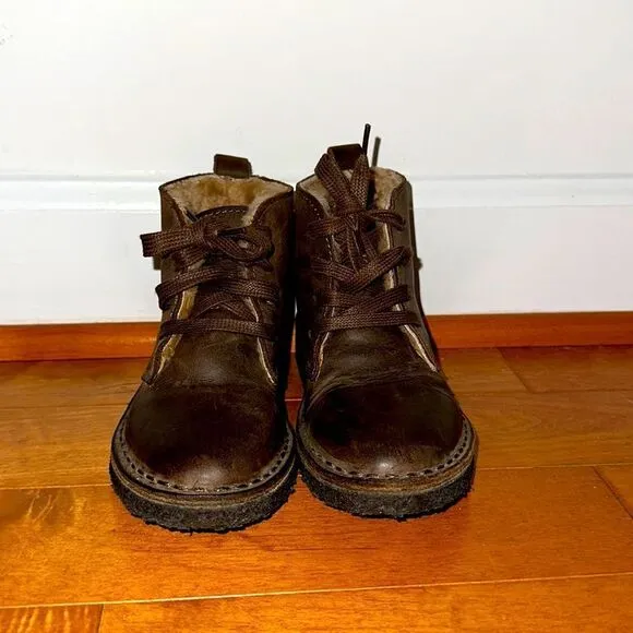 Crewcuts J. Crew Brown Fur Lined Nubuck Chukka Boots Sz 11