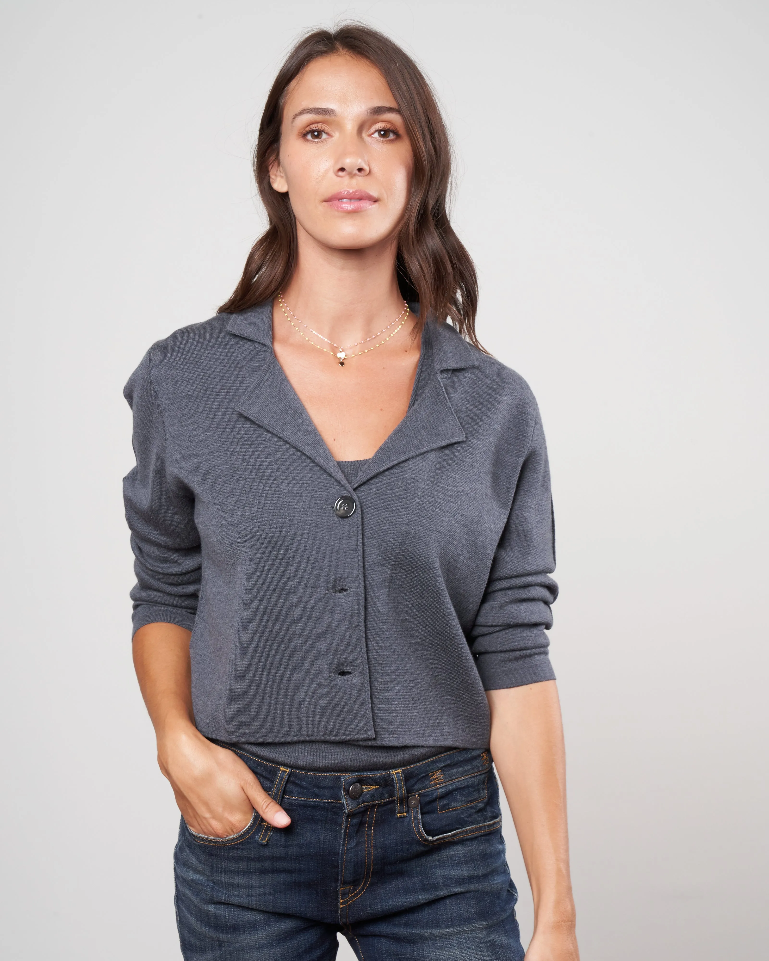 cropped cardigan - charcoal