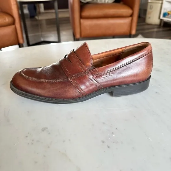 Ecco Men's Cognac Leather Penny Loafers Size EU 43