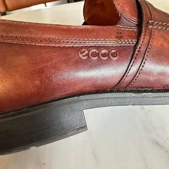 Ecco Men's Cognac Leather Penny Loafers Size EU 43