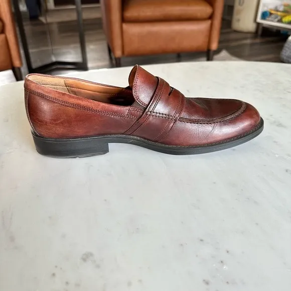 Ecco Men's Cognac Leather Penny Loafers Size EU 43