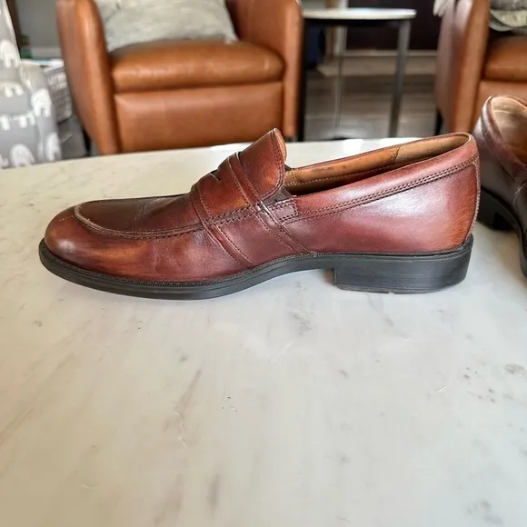 Ecco Men's Cognac Leather Penny Loafers Size EU 43