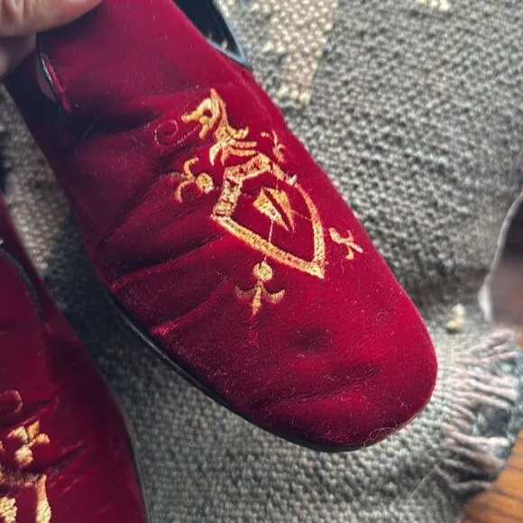 Evans Made Custom Grade Velvet Embroidered Men's Red Loafers - 8.5