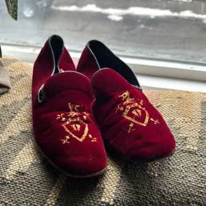 Evans Made Custom Grade Velvet Embroidered Men's Red Loafers - 8.5