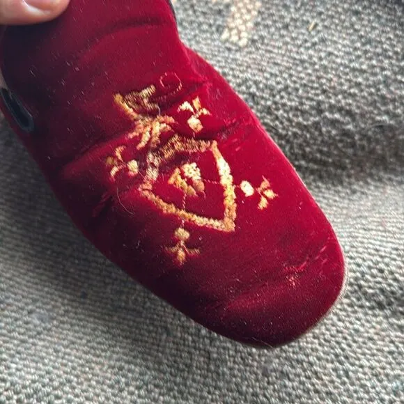 Evans Made Custom Grade Velvet Embroidered Men's Red Loafers - 8.5