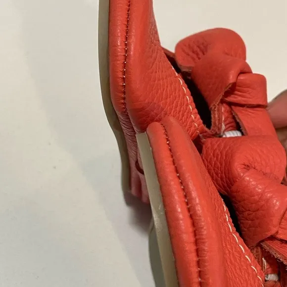 Freshly Picked Salmon Baby Knotted Bow Leather Moccasins