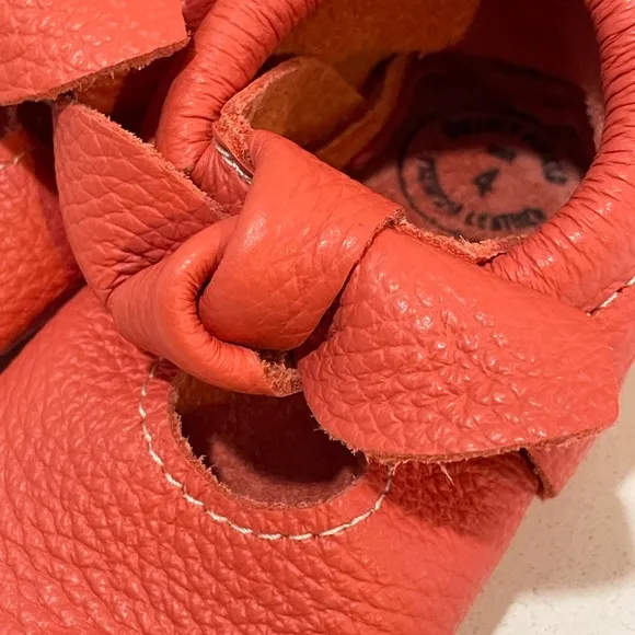 Freshly Picked Salmon Baby Knotted Bow Leather Moccasins