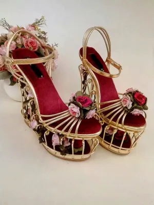 Gilded Birdcage Rose Heels Women Sandals