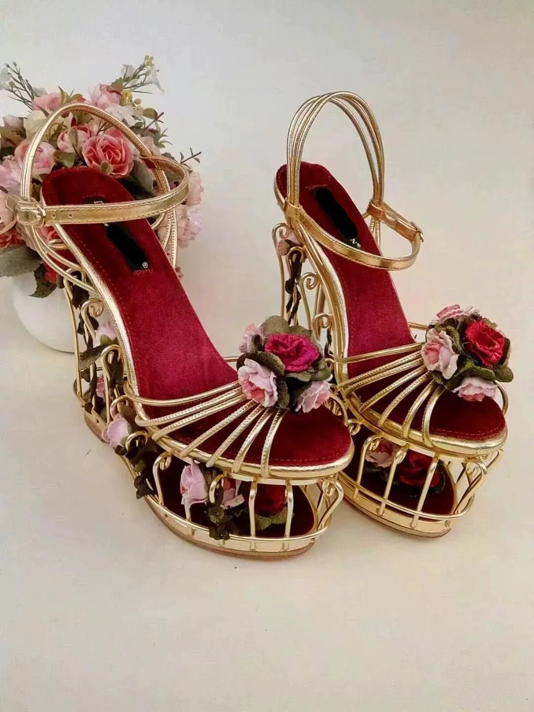 Gilded Birdcage Rose Heels Women Sandals
