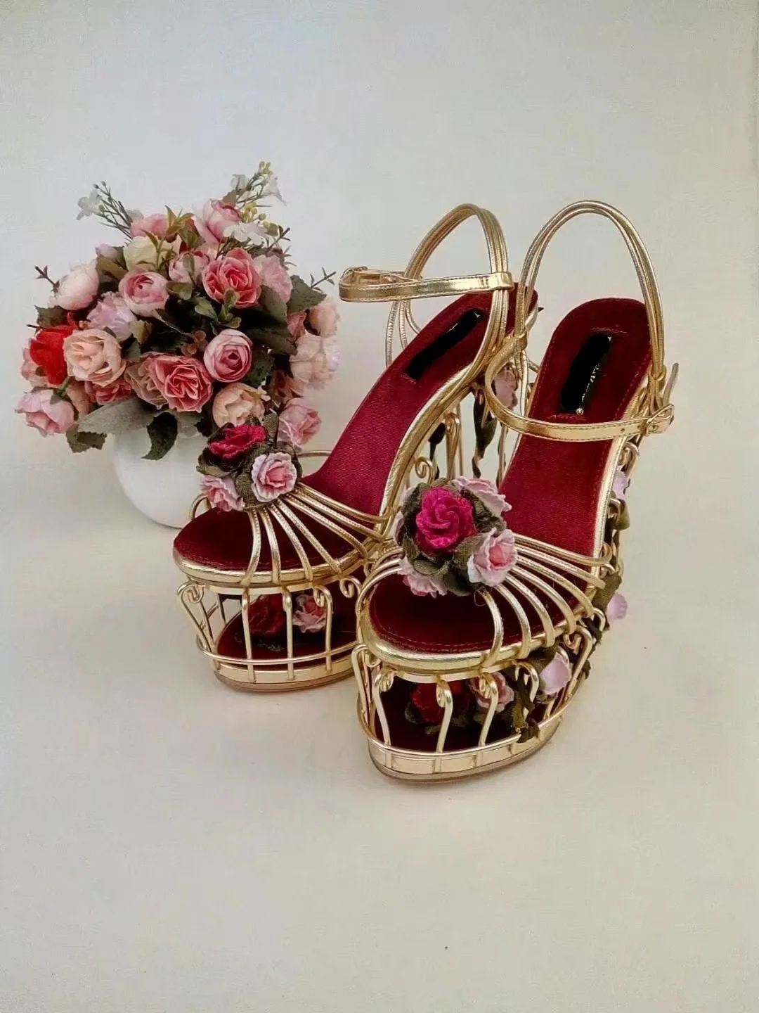 Gilded Birdcage Rose Heels Women Sandals