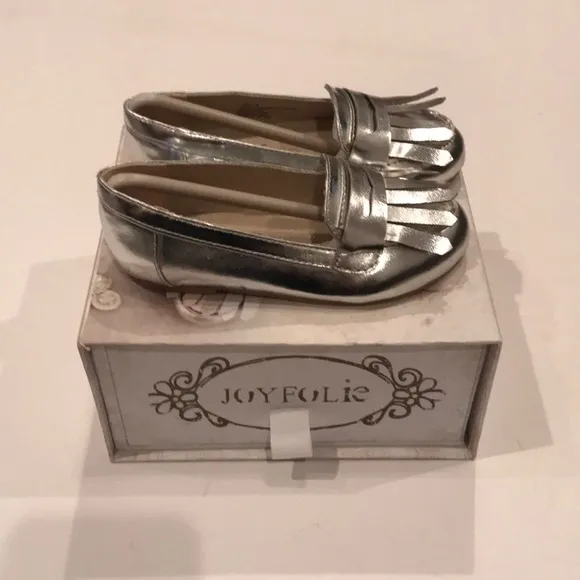 Girls silver loafers
