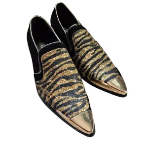 Gold and Black Velvet  Zebra Print Loafers Mens 9.5