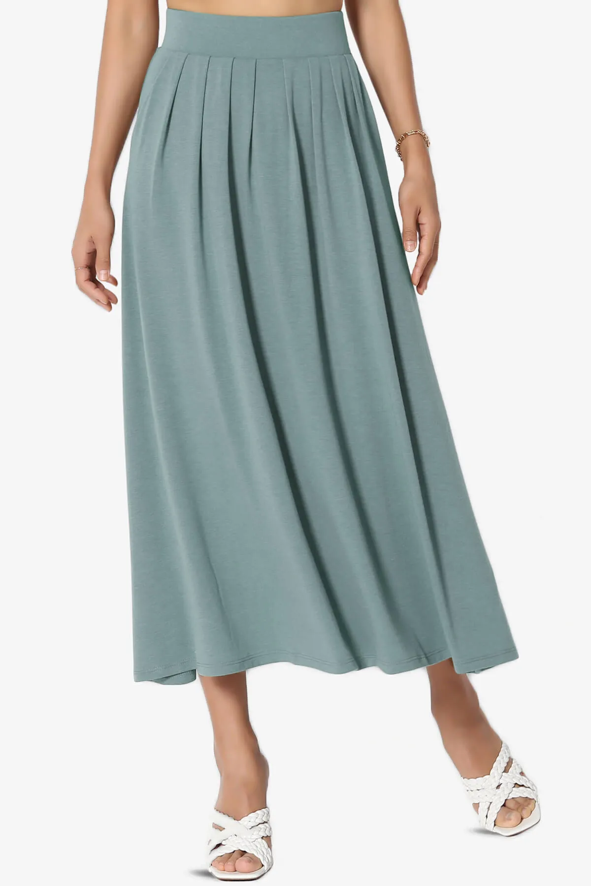Gyrate Pleated Pocket Flared Midi Skirt