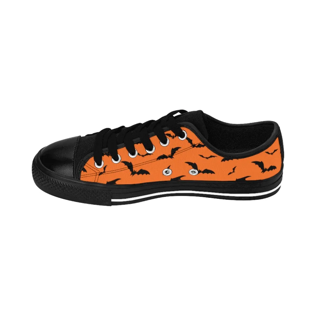 Halloween Orange Flying Bats Women's Sneakers