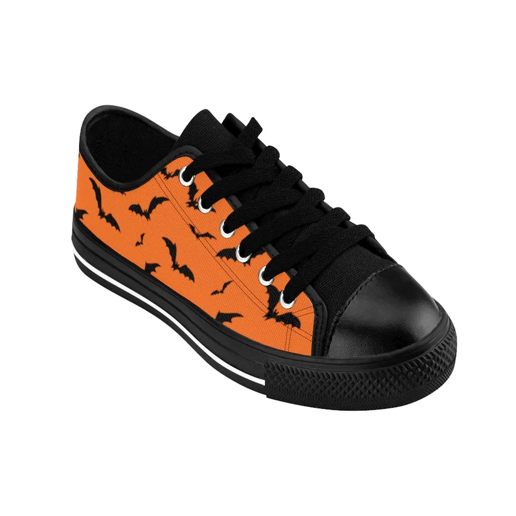 Halloween Orange Flying Bats Women's Sneakers